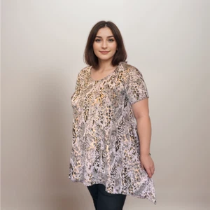 Top a dondolo ROCKTHOSECURVES DONNA taglie forti grigio e bronzo manica corta orlo a sbuffo - Foto 1 di 4