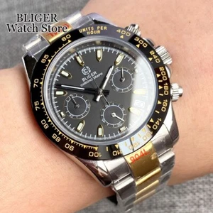 BLIGER 39mm Chronograph Two Tone Gold Sapphire Glass Quartz Watch Men VK63 Japan - Picture 1 of 35
