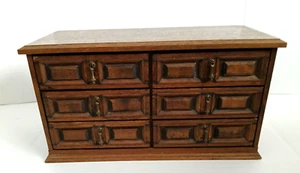 Miniature Wooden 6 Drawer Chest With Brass Handles /14 3/4" by 7 3/4"/Jewelry - Picture 1 of 16