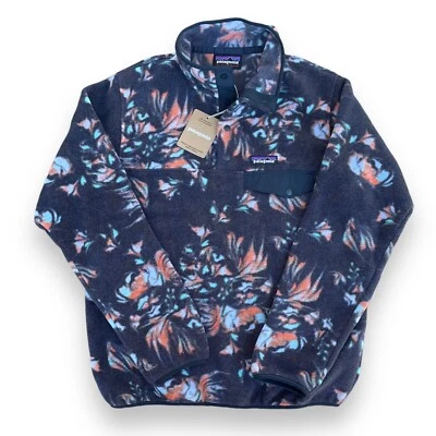 Pulôver de lã Patagonia feminino pequeno leve Synchilla Snap-T azul floral - Imagem 1 de 4