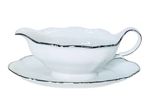 Seltmann Weiden MAJESTIC PLATINUM Theresia White Gravy Boat & Attached Plate - Picture 1 of 8