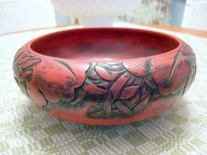 Vintage CHINESE WOODEN BOWL Incised Reddish Acacia Wood 9" Diameter - Picture 1 of 5