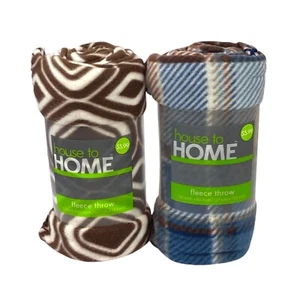 2-Pk House to Home 50x60 Fleece Throw Blanket Plaid and Geometric - Holiday Gift - Picture 1 of 3