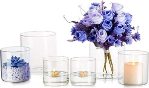 Hewory 6pcs Cylinder Glass Vase for Flowers Hurricane Candle Holder for Pillar - Picture 1 of 6