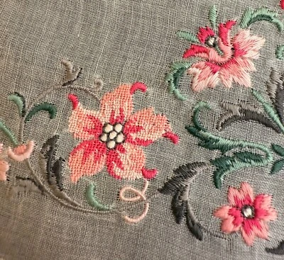 Hand Embroidered Silk Handkerchief with Flowers Branches -  Petit Point  ZZ358 - Image 1 of 4
