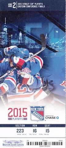 2015 NEW YORK RANGERS VS TAMPA BAY LIGHTNING PLAYOFFS TICKET STUB GAME #2 Cover