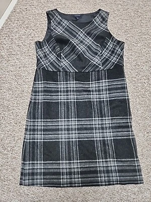 Lands' End Wool Blend Sleeveless Straight Jumper Plaid Black Gray 14 Pockets - Image 1 of 4