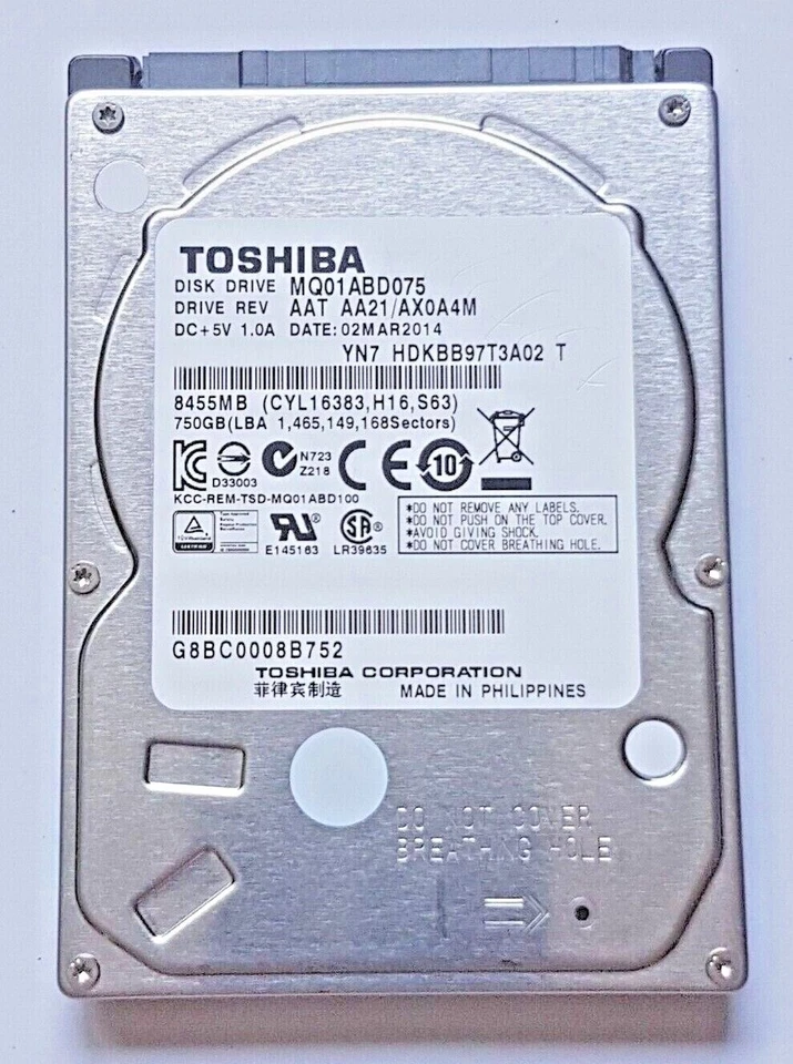750 GB SATA Toshiba MQ01ABD075 5400RPM 8MB HDD 2.5" Internal Hard Drive - Image 1 of 1
