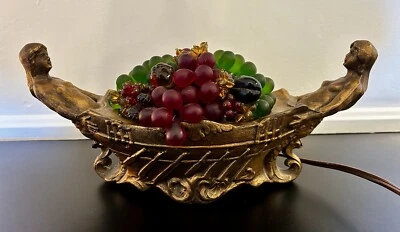 Antique Czech Art Deco Glass Beaded Fruit Basket Table Lamp Mermaid Siren - Image 1 of 4