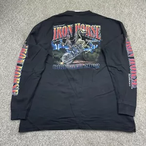 VINTAGE Iron Horse Saloon 2002 Bike Week Henley Shirt Mens 2XL Black Long Sleeve - Picture 1 of 12