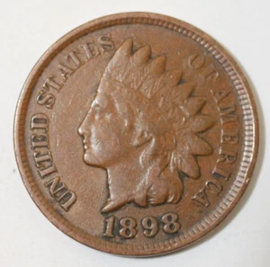 1898 Indian Head Penny, coin is a Very Fine small cent (8+ items ship for free) - Picture 1 of 2