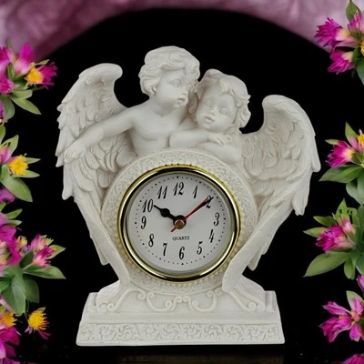 Cherub Angel Mantle Clock - Endless Love Design, Elegant Resin Quartz Clock Gift - Image 1 of 4