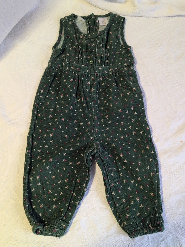 Mono de Pana Verde Cherokee Niñas De Colección Flores Rosa Brotes 18 Meses Foto 1 de 4