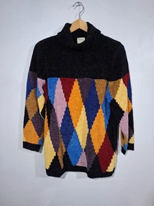 Neiman Marcus Damen Grobstrick Argyle Rollkragen Vintage Pullover S Oversized  - Bild 1 von 10