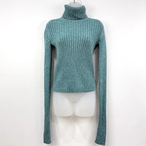 VTG Y2K J Crew Merino Wool Sweater Women's S Teal Turtleneck Cropped Preppy - Picture 1 of 11