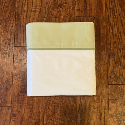 NEW Pottery Barn KING Size White With Green Border FlLAT Sheet 108”x102” Cotton  - Image 1 of 4