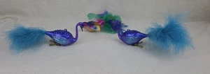 Glass Clip On Peacock Ornament Set of 2 plus 1 without Clip - Picture 1 of 5