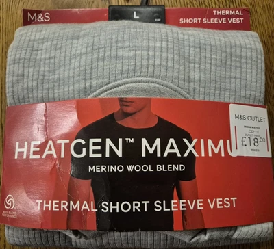 Marks & Spencer Heatgen Maximum Thermal Short Sleeve Vest Grey Large 41-43"Chest - Image 1 of 4