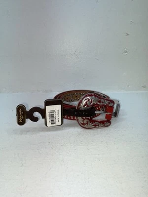 Nuevo Cinturón Rojo Cuero Genuino Nocona Plata Bling S #N1330998 Z-82 Foto 1 de 4