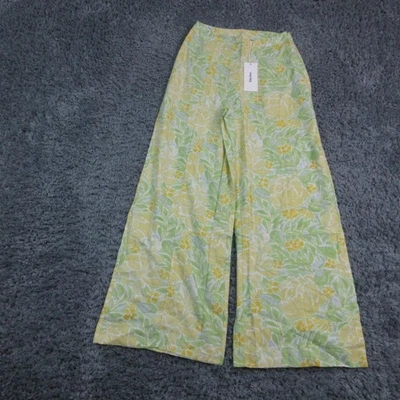Pantalones Rhythm Mujer 6 Verde Amarillo Magnolia Estampado Floral Pierna Ancha 26x29.5 Nuevos con Etiquetas Foto 1 de 4
