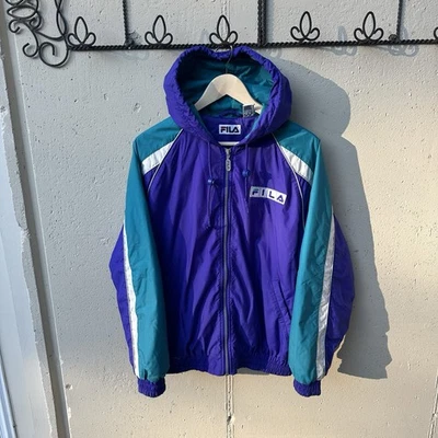 FILA Chaqueta de Pista Vintage Cortavientos Aqua Hornets Hombre Abrigo de Nylon Años 90 Y2K Talla M Foto 1 de 4