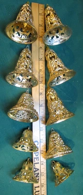 10 Vtg 1950's Bradford Plastic Filigree Bell Xmas Ornaments 3 sizes 3.5, 2.5, 2" - Image 1 of 4
