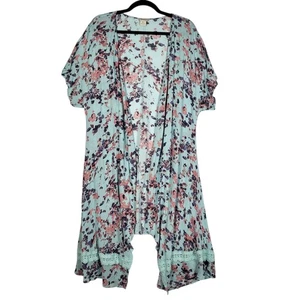 Ariat Blumen Kimono Staubtuch Damen M/L blau lang Häkelsaum Western Boho - Bild 1 von 8