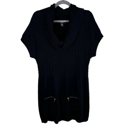 Vestido Suéter Corto Tejido con Cable Cuello Capucha Manga Corta Negro Alfani Talla XL Foto 1 de 4