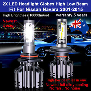 For Nissan Navara 2001-2015 16000lm Headlight Globes High Low Beam LED Bulbs 2x
