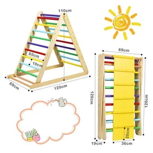 Wooden Kids Climbing Triangle Ladder Training Climber w/ Ramp Colorful - Picture 1 of 9