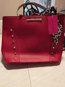 Betsey Johnson Studded Red Vegan Leather Shoulder Bag - New With Tags - Picture 1 of 5