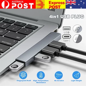 USB or Type-C Hub 4-Port USB Expander USB Splitter Ultra Slim Compact Macbook AU - Picture 1 of 12