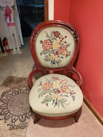 Vintage Floral Chair~ Victorian Parlor Style Accent Vanity Chair Cover