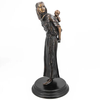 33,3 cm - Vintage Bronze Skulptur n. Demétre Chiparus Mutter mit Kind - Bild 1 von 4