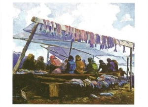 Postcard Louise Lewis Gilbert "Alaska Fisher Women" 1935 Anchorage Museum AK MNT - Picture 1 of 1