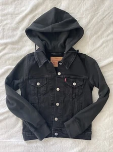 Levi’s Hybrid Hooded Trucker Denim Jean Jacket Youth Xtra Small Black XS - Picture 1 of 6