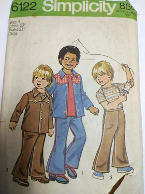 Western Shirt Bellbottom Pants Boys 4 Simplicity 6122 Sewing Pattern VTG Rodeo - Image 1 of 4