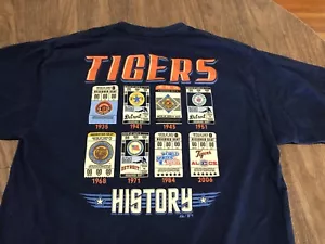 Detroit Tigers Team History MLB Majestic Large Navy Blue T Shirt - Picture 1 of 9