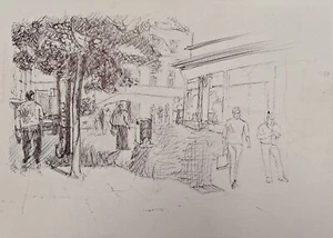 Ink Drawing "Street Scene" Original Artwork Signed by Artist 15 x 21 cm - Picture 1 of 3