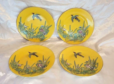 Vintage Imperial  Nippon Famille Jaune Bird 6" Display Plates Set of 4 - Image 1 of 4