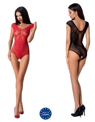 PASSION OUVERT BODY NETZ ROT SCHWARZ transparent bodysuit gogo clubwear spitze