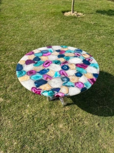 Mix Agate Stone Coffee Table Top, Geode Stone Center Table To, Home Decor - Picture 1 of 3