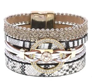 Women's Leather Charm Bracelet Multi Layered Wristband Cuff Bangle (X001W87T1F)