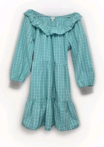 J. Crew-Kleid hellgrün kariert Seersucker Rüschen schulterfrei Damengröße 8 - Bild 1 von 14