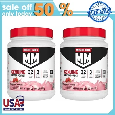 Paquete de 2 proteínas en polvo genuinas Muscle Milk, fresas 'N crema 30,9 oz Foto 1 de 4