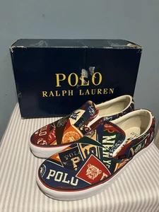 Polo Ralph Lauren Keaton Collegiate Pep Rally Canvas Slipper Schuhe Größe 9 Multi - Bild 1 von 5