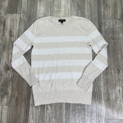 Banana Republic Sweater Women’s S Beige White Striped Cashmere Crew Neck - Image 1 of 4