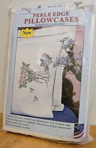 Jack Dempsey Perle Edge Pillowcases Stamp Hand Embroidery #1600-585 MASON JAR - Picture 1 of 4