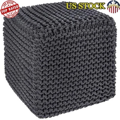 Hand Knitted Cotton Pouf Ottoman Footrest Living Room Bedroom Patio Decor New - Image 1 of 4