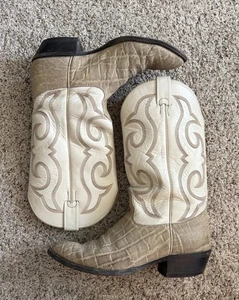Nocona Cowboy Boots Mens Size 9.5 Cream/Ivory/Tan Elephant Print Leather - Picture 1 of 15